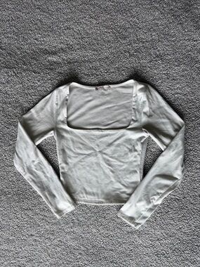 White Square Neck Long Sleeve Top